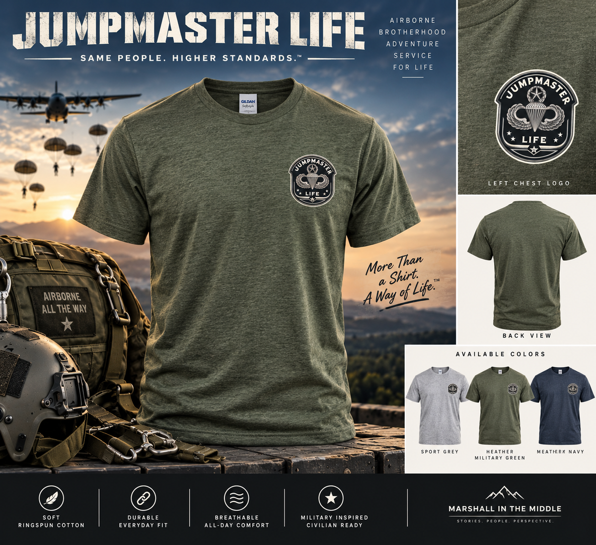 Jumpmaster Life T-shirt with left chest logo - Airborne Collection