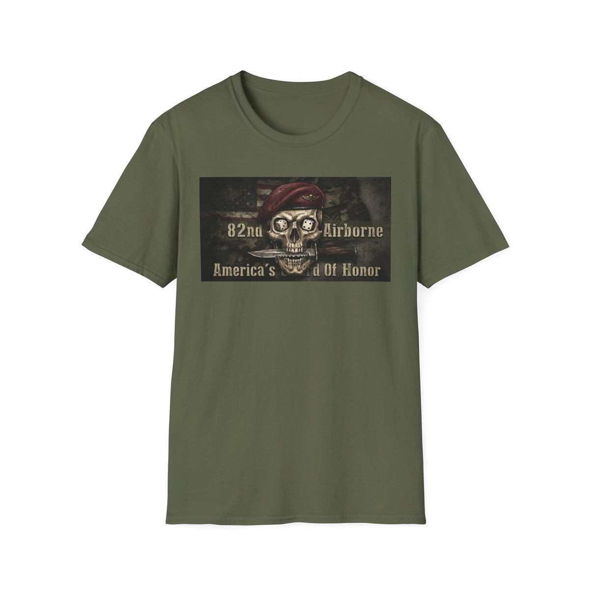 Brett Hunt Paratrooper 82nd Airborne T-Shirt, skull in maroon beret