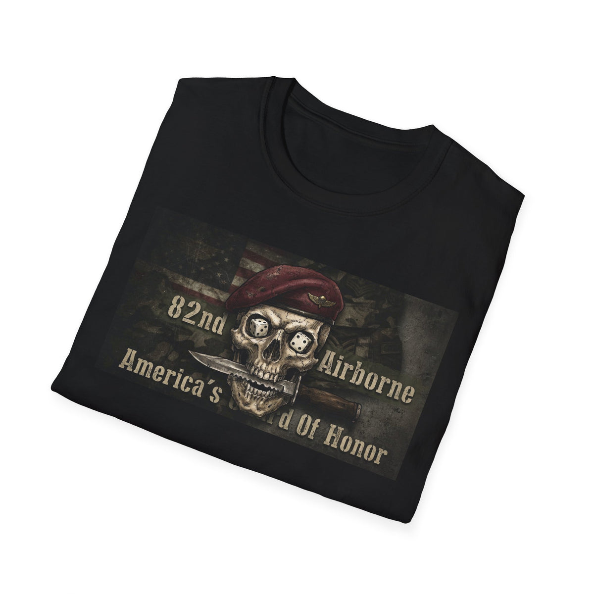 Brett Hunt Paratrooper 82nd Airborne T-Shirt, skull in maroon beret
