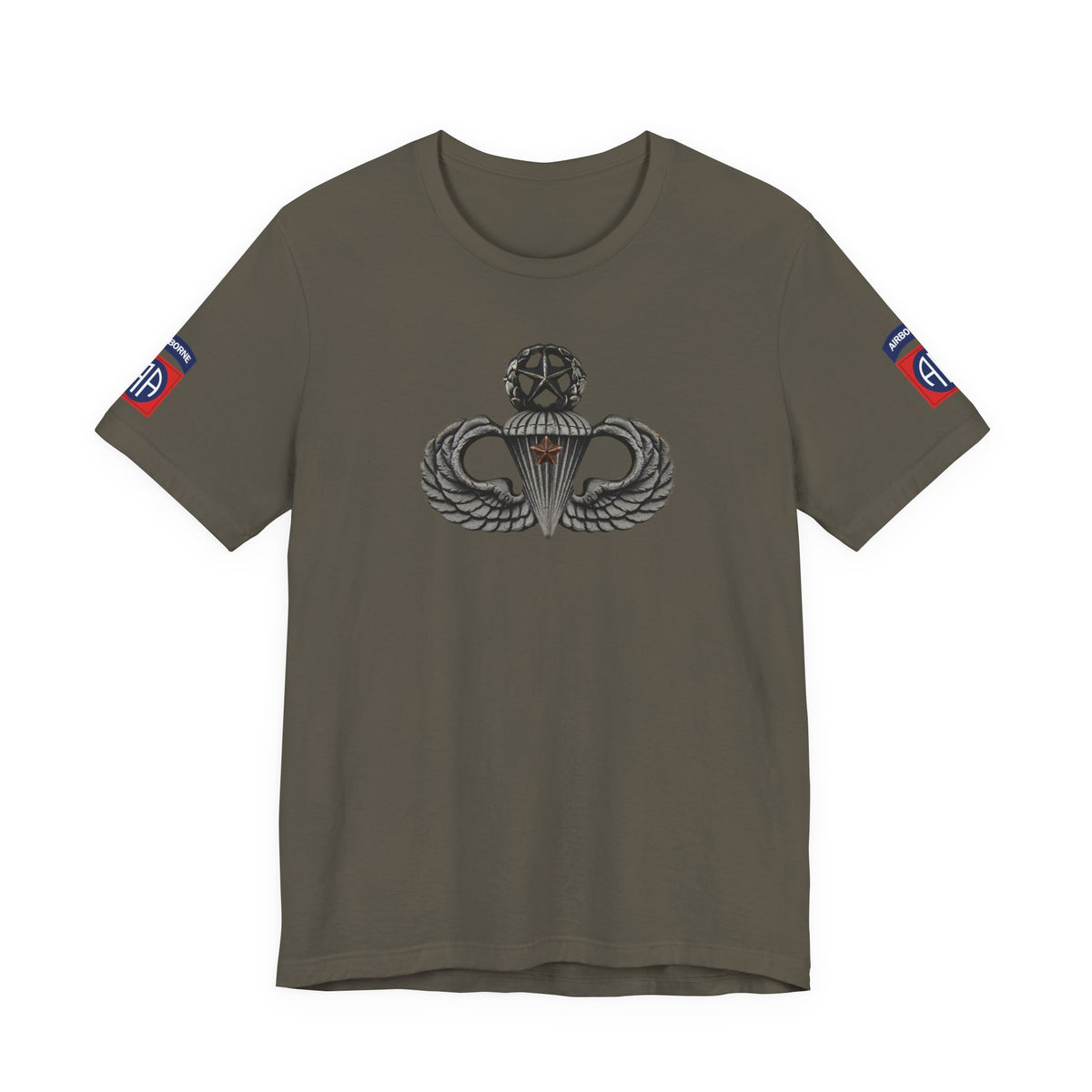 82nd Airborne Master Wings Combat Star Both-Sleeve Patch T-Shirt | Jumpmaster Life Collection
