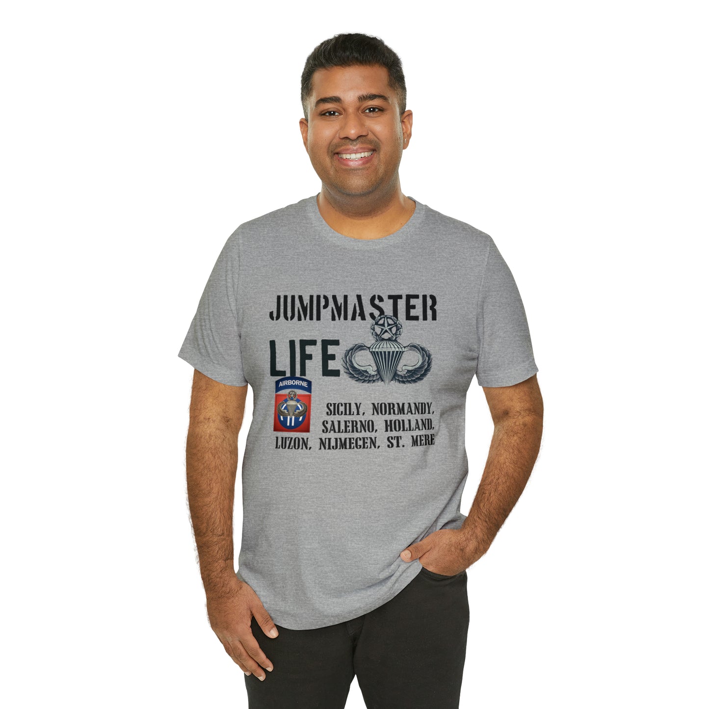 Jumpmaster Life Drop Zones of Fort Bragg Unisex Jersey Short Sleeve Tee