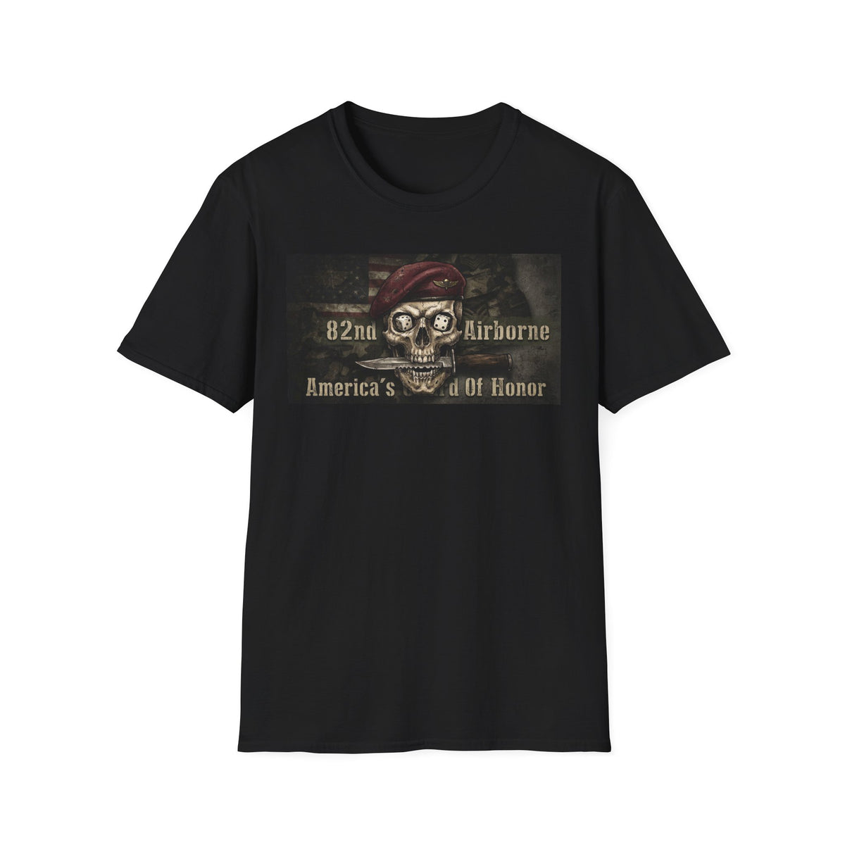 Brett Hunt Paratrooper 82nd Airborne T-Shirt, skull in maroon beret